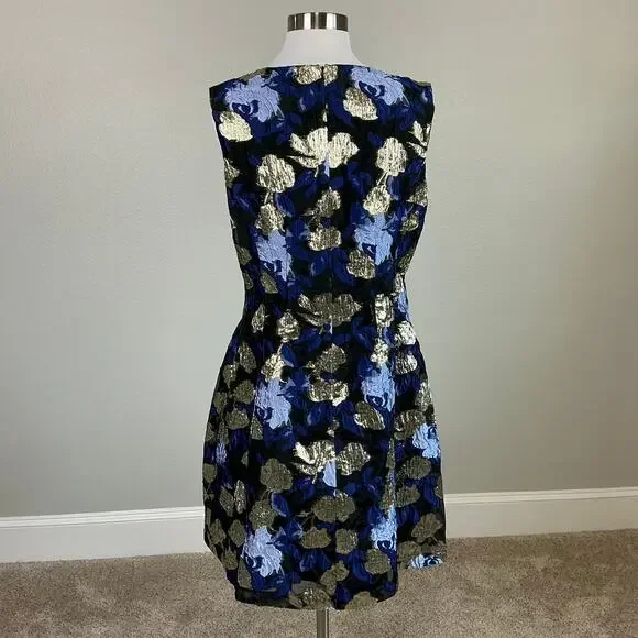 Badgley Mischka Metallic Floral Print A-Line Cocktail Dress Blue Multi Size 12 - Picture 7 of 13